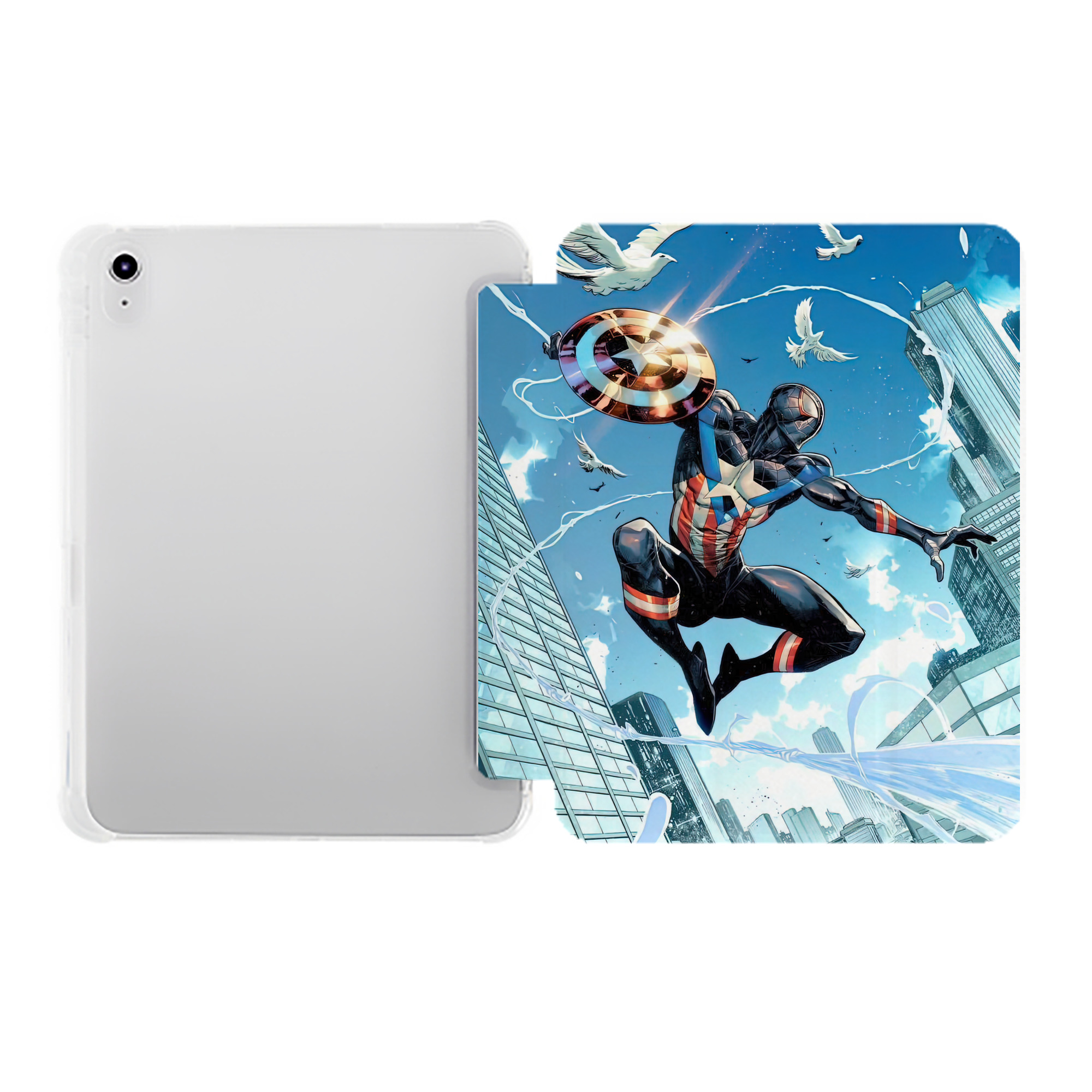 （画像用） Spider Man スパイダーマン IPad ケース ペン収納付き 三つ折りスタンド PUレザー×シリコン 対応機種9.5/10.5/10.9インチ